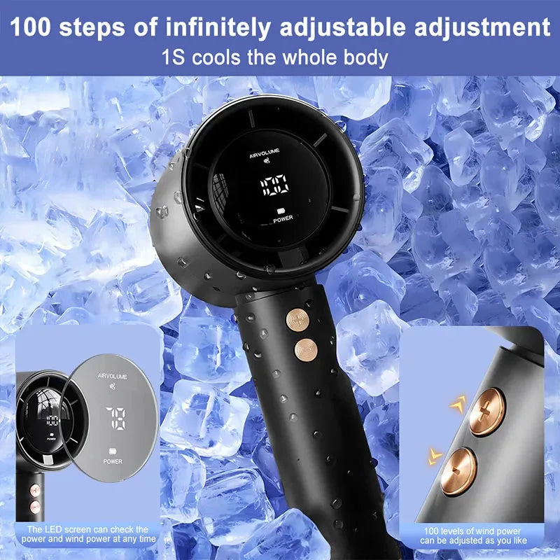 High Speed Portable Turbo Fan Cooler Fan 100-Speed Adjustment High-Speed Fan Handheld Fan Mini Fan 100-Level Adjustment Amagi