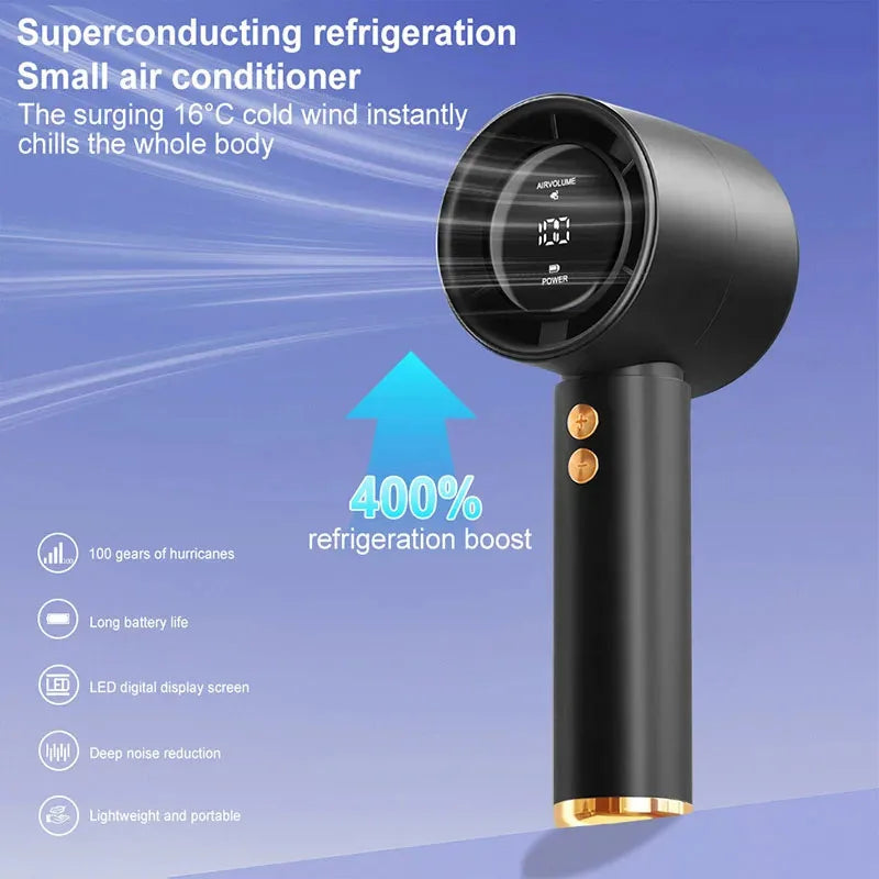 High Speed Portable Turbo Fan Cooler Fan 100-Speed Adjustment High-Speed Fan Handheld Fan Mini Fan 100-Level Adjustment Amagi